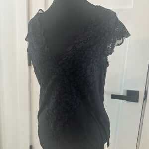 We Are Hah Black Lace Accent V-Neck Bodysuit Size XL New
